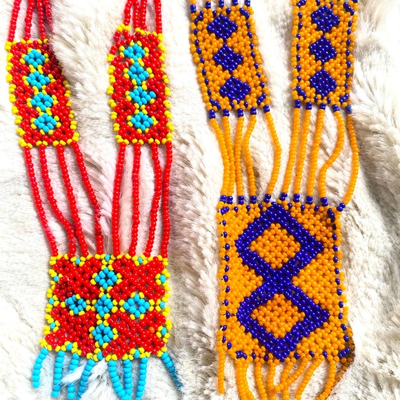 Vintage Beaded Necklace Southwestern Native American 60s 70s Bibb Collar Lariat - Picture 7 of 7